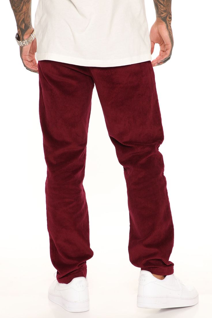 Available In Burgundy. Elastic Waistband Button Closure Side Hand Pockets 32" Inseam 100% Cotton Imported | Mens Take Me Back Corduroy Pants in Burgundy size 40 by Fashion Nova Burgundy Fashion, Take Me Back, Corduroy Pants, Parachute Pants, Fashion Nova, Mens Pants, Elastic, Pants, Trousers