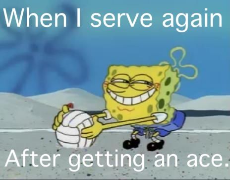 an animated spongebob character holding a volleyball ball