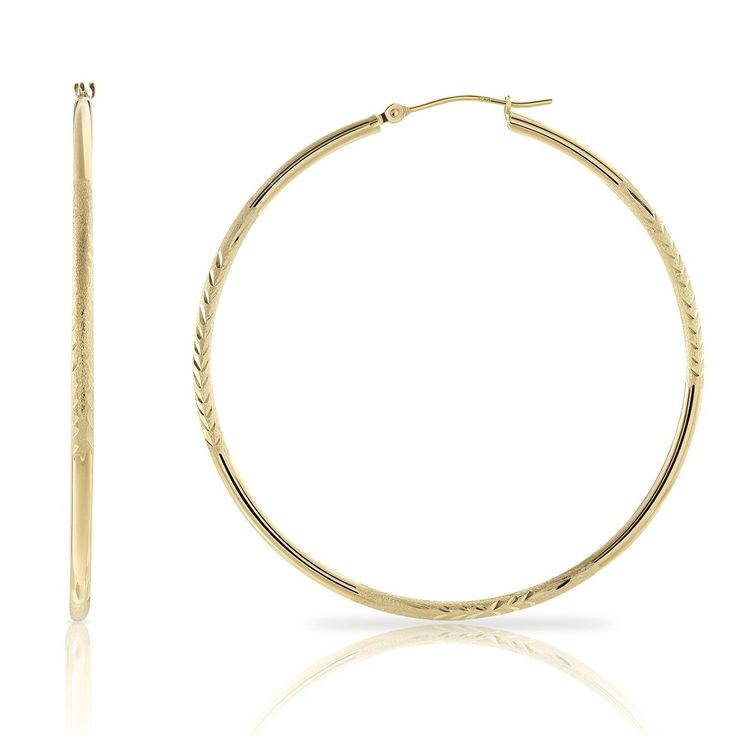 14k Gold Large Hoop Earrings with Floral Diamond Cuts, 2 inch Island City, Floral Hoops, Earrings Round, Long Island City, Cz Stud Earrings, Large Hoop Earrings, Fine Jewellery Earrings, Jewelry Earrings Hoops, Elegant Gift