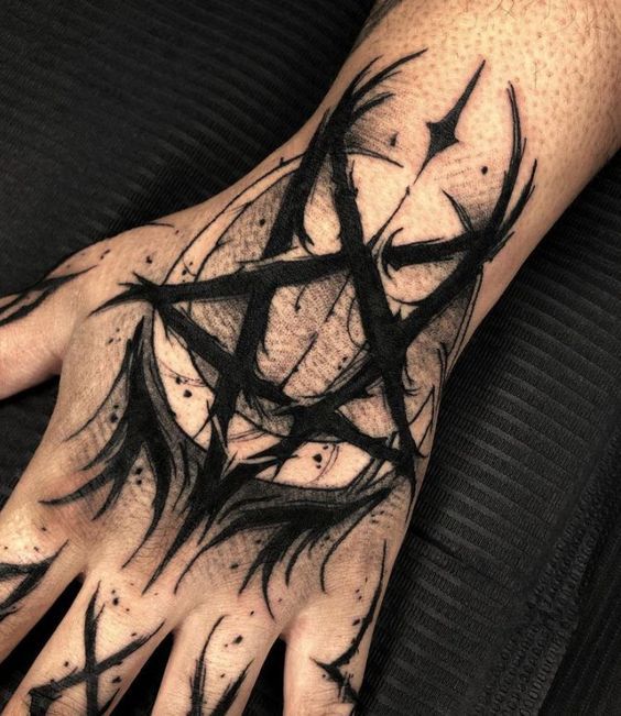 #BEAUTY.#REALATIONSHIP#Fashion #Animals #Outfits #Winter Outfits # Animals Linework Hand Tattoo, Cool Dark Tattoos, Dark Work Tattoo, Hand Tattoos For Guys Ideas, Chaos Tattoo, Pentagram Tattoo, Pokemon Tattoos, Satanic Tattoos, Pokemon World