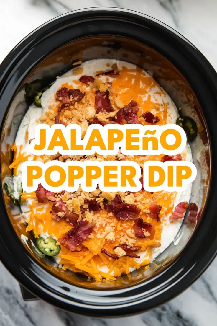 A photo of a  Jalapeño Popper Dip a crockpot dips Jalapeno Crockpot Recipes, Jalapeno Popper Dip Slow Cooker, Dips With Jalapenos, Crockpot Jalapeno Dip, Slow Cooker Dips Easy, Jalapeño Popper Dip In Crockpot, Best Dip Recipes Crock Pot, Slow Cooker Finger Food, Slow Cooker Jalapeno Popper Dip