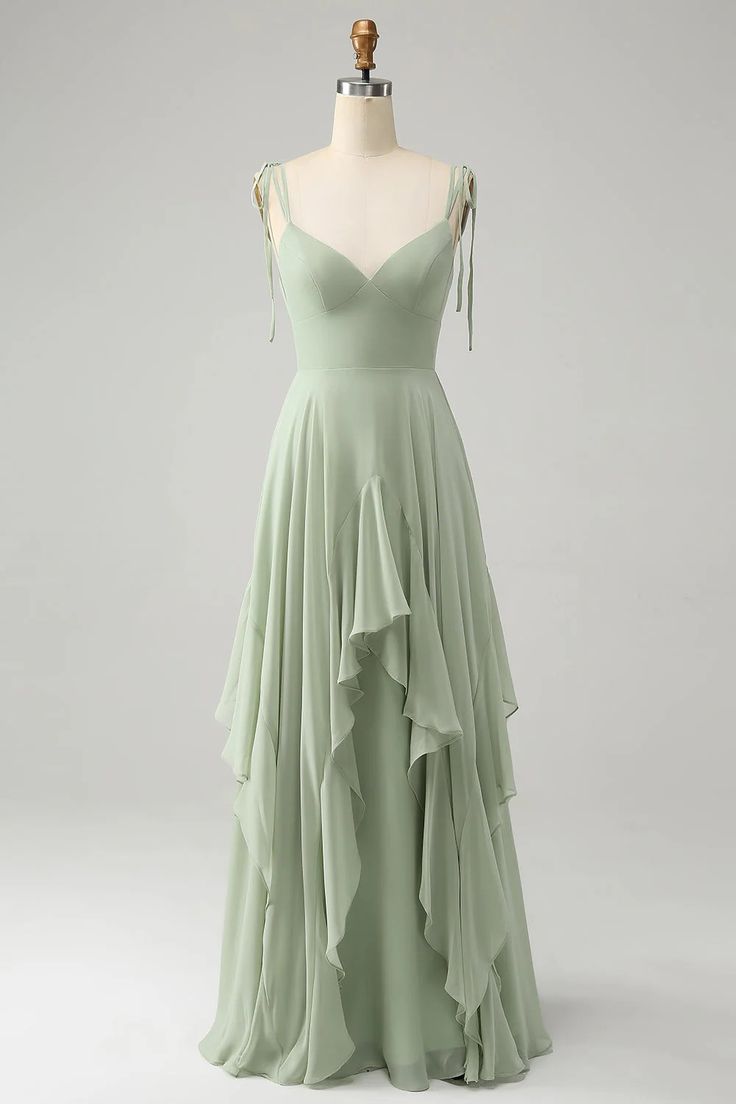 Wedtrend Women Matcha Bridesmaid Dress with Ruffles A Line Spaghetti Straps Chiffon Long Wedding Guest Dress – WEDTREND Mint Green Chiffon Dress, Sage Flowy Dress, Jr Bridesmaid Boho Dresses, Green Long Flowy Dress, Alternative Bridesmaid Dresses Unique, Light Green Prom Dress Long Simple, Green Occasion Dress, Matcha Green Prom Dress, Sage Green Chiffon Dress