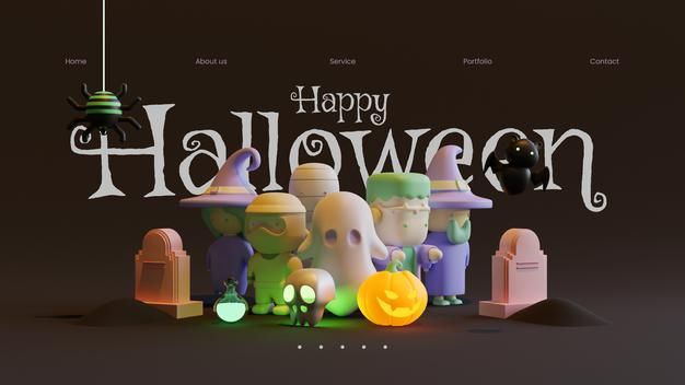 an animated halloween scene with pumpkins, witches and tombstones in front of the word happy halloween