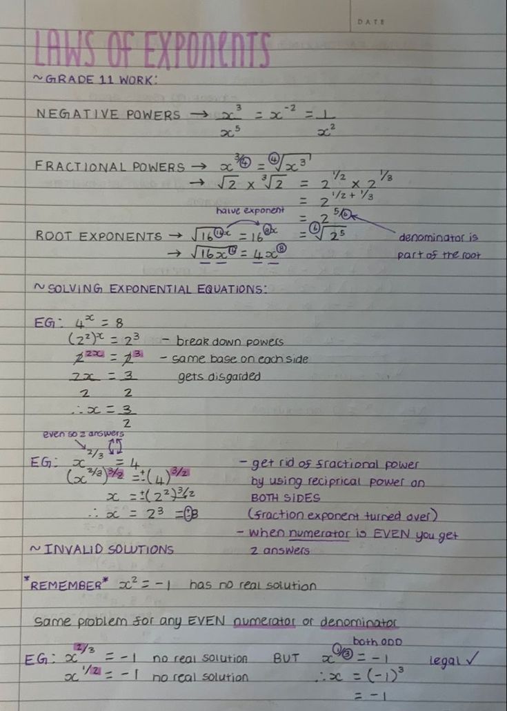 a piece of paper with writing on it that says, laws of exponents