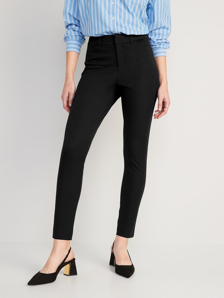 contoured waistband hook-and-bar closure zip fly hip pockets faux-welt back pockets sits at belly button fitted hip and thigh hits at ankle regular inseam: 27" petite inseam: 25" tall inseam: 31" models are approx.  5'9" and wear sizes s (size 4), l (size 12), and xl (size 18)Machine wash cold, gentle cycle, line dry.  cotton 55% spandex 8% rayon 37% Pixie Pants, Perfect Pant, Fall Capsule Wardrobe, Old Navy Pants, Old Navy Women, Navy Pants, Bottom Clothes, Ankle Pants, Work Pants