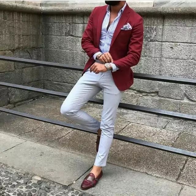 Burgundy Mens Suits with Pants Groom Wedding Tuxedos Groomsmen Blazers Jacket Slim Fit Terno Masculino 2Piece Costume Homme Men Suit Fashion, Cheap Suits For Men, Custom Suits Men, Men Tuxedo, Terno Slim, Pants Custom, Cheap Suits, Blazer Outfits Men, Men's Business Suits