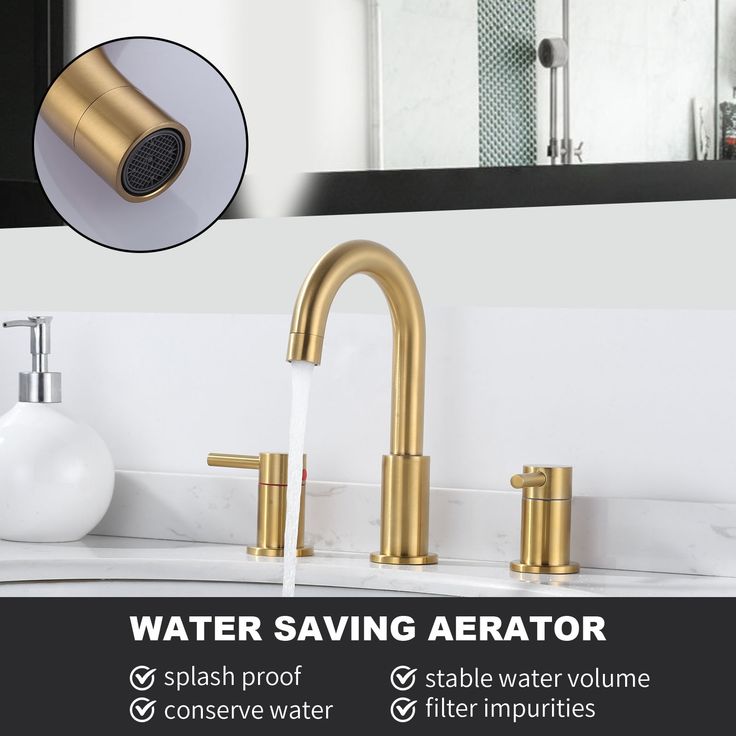 the water saving aerator faucet is shown in gold