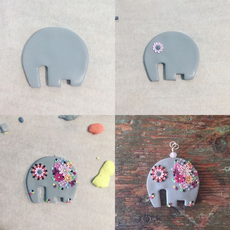 three different pictures of elephants with flowers on them