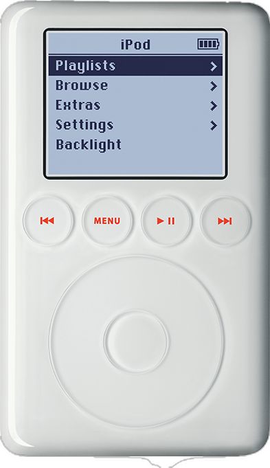 an mp3 player with buttons and menus on the front side is shown in white