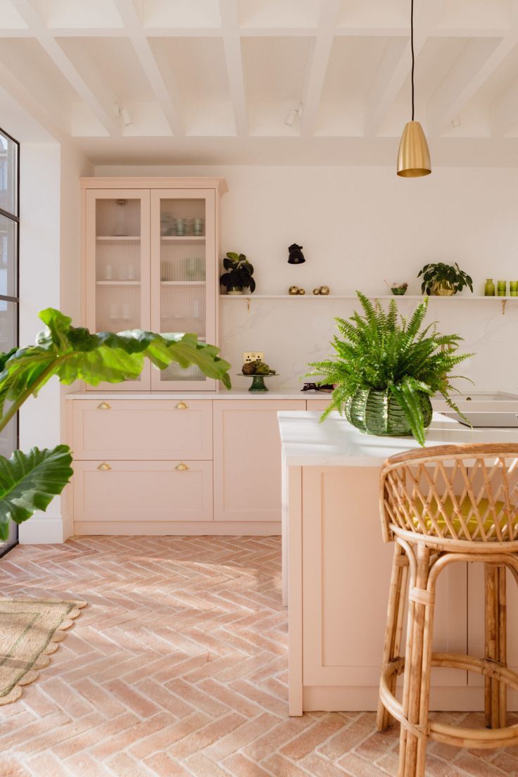 the kitchen is clean and ready to be used as a dining room or living area