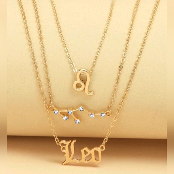 3pcs Necklace Set Gold Tone Fashion Jewelry Leo And Constellation Leo Zodiac Jewelry, Leo Fashion, Leo Jewelry, Leo Necklace, Necklace Set Gold, Zodiac Leo, Zodiac Sign Necklace, Leo Sign, Zodiac Jewelry