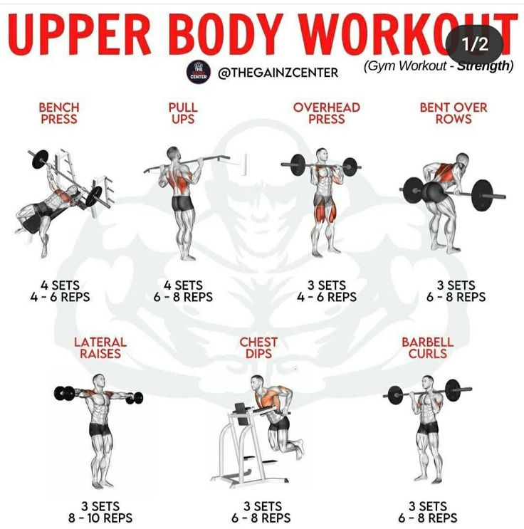 the upper body workout chart shows how to use dumbbells and bench presss