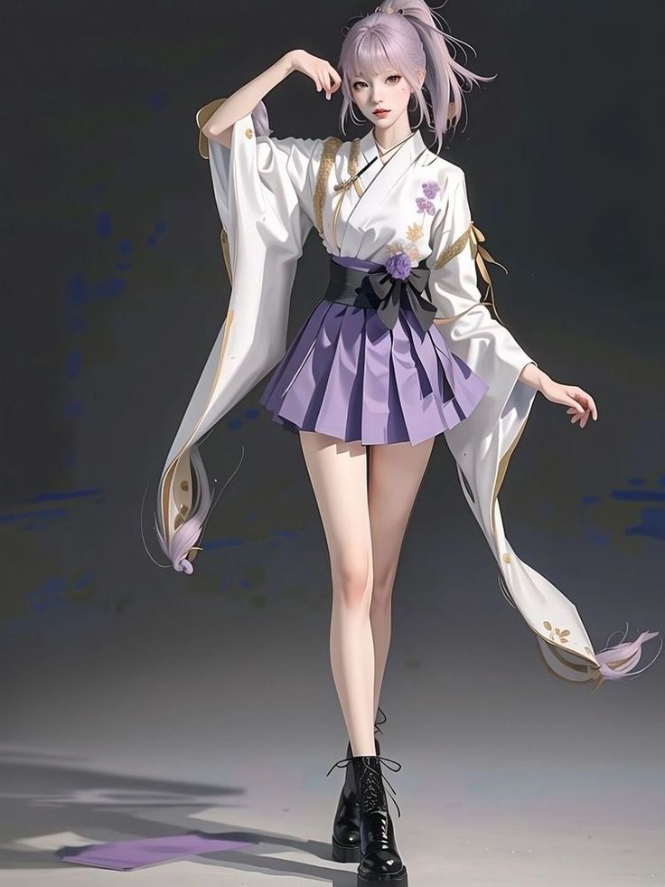 Kimono Pose, Anime Outfit Ideas, Anime Outfit, Anime Kimono, Fashion Sketches Dresses, Anime Inspired Outfits, Anime Dress, Game Dresses, Fashion Design Drawings