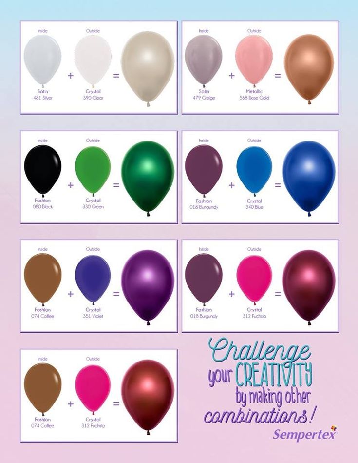 balloons with different colors are shown in this graphic style, which includes the names of each balloon