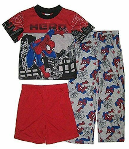 His favorite web-slinging super hero in a comfy 3-piece pajama set.3-piece set includes a short-sleeved top, shorts, and pants. Tee: crewneck, short sleeves, "Hero" Spider-man graphic. Shorts & Pants: elastic waistband. Machine wash. Of a soft and cozy polyester jersey fabric.   Paypal Payments Accepted.   All purchases are mailed out within 2 business days of receipt of payment. Casual Character Print Sleep Sets, Casual Sleep Sets With Character Print, Casual Sleepwear Sets With Character Print, Casual Character Print Sets For Pajama Party, Casual Character Print Pajama Party Sets, Stretch Cotton Pajama Party Sets, Cotton Sets With Character Print For Pajama Party, Casual Multicolor Sets For Pajama Party, Red Character Print Loungewear Sets