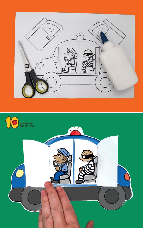 two pictures with scissors and paper cut out of them to look like children's vehicles