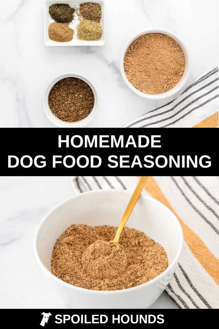 homemade dog food seasoning recipe in bowls with spoons and bowl on the side