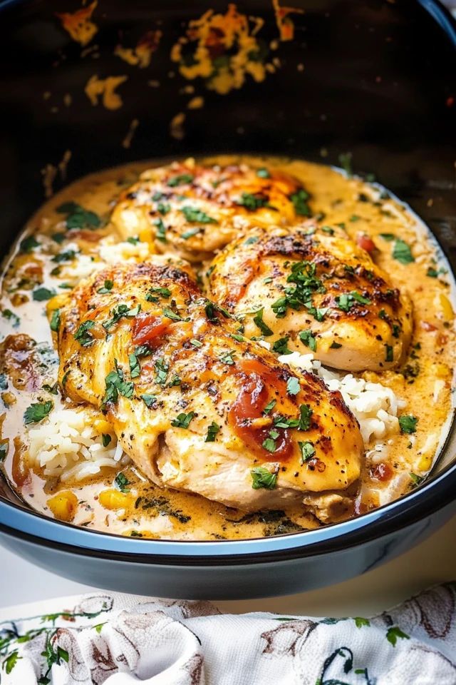 chicken and rice casserole with parsley on top