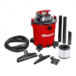 a red and black vacuum is surrounded by tools