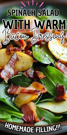 spinach salad with bacon dressing on a plate