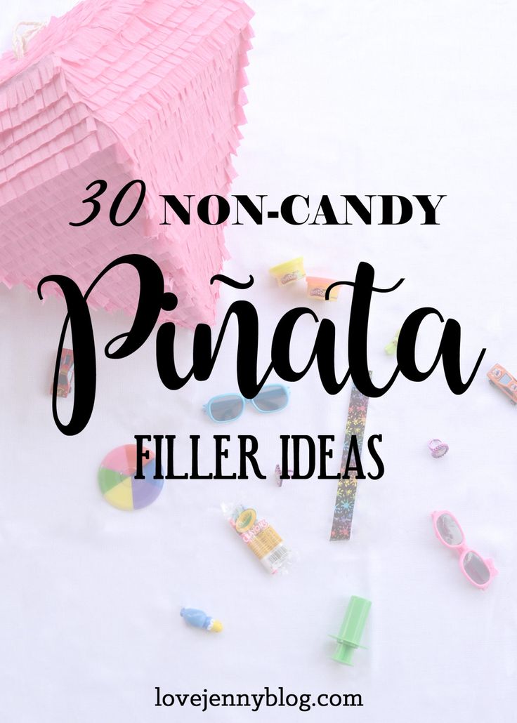 a pink umbrella with the words, 30 non - candy prata filler ideas