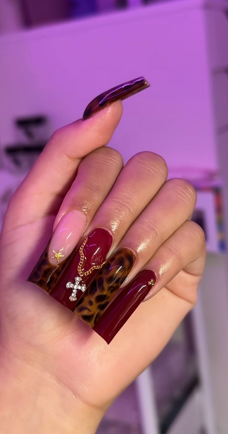 Cheetah Print Nails, Punk Nails, Hard Nails, Leopard Print Nails, Colored Acrylic Nails, Cute Acrylic Nail Designs, Short Square Acrylic Nails, Long Acrylic Nails Coffin, Acrylic Nails Coffin Pink