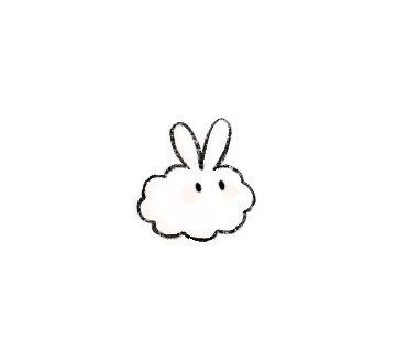 a drawing of a cloud with a rabbit face on it