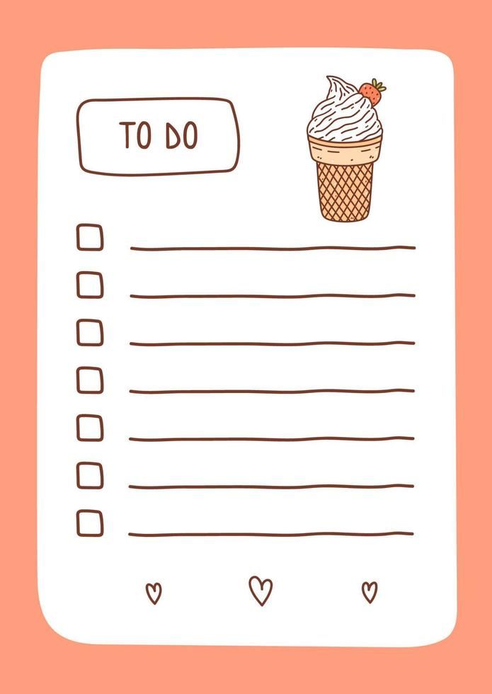 a note with an ice cream cone on it and the words to do written below