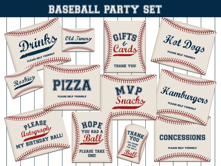 the baseball party set includes six pillow cases, one for each team and four for each player