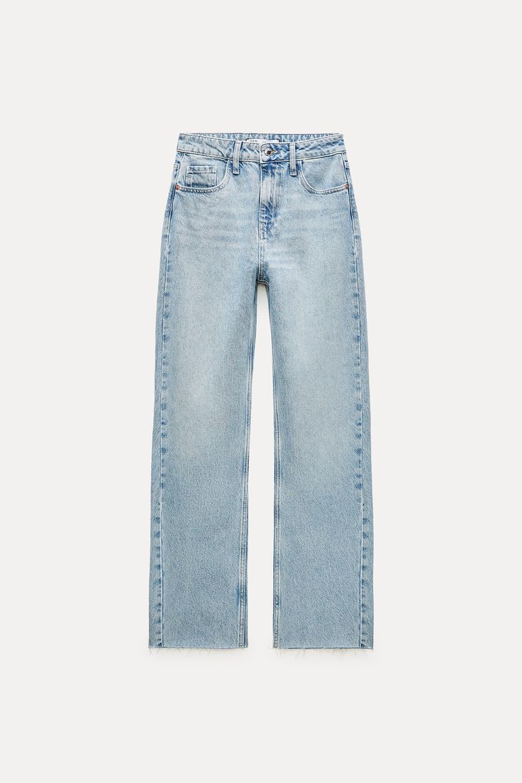 HIGH RISE Z1975 STRAIGHT LEG JEANS Baggy Light Jeans, Cute Zara Clothes, Straight Leg Blue Jeans, Zara Straight Leg Jeans, Jeans White Background, Blue Straight Jeans, Blue Jeans Aesthetic, Demin Jeans, Straight Legged Jeans