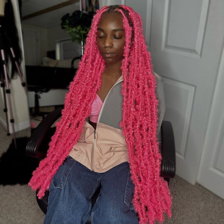 Pink Island Twist, Pink Passion Twist, Pink Butterfly Locs, Jumbo Butterfly Locs, Red Butterfly Locs, Pink Faux Locs, Locs Pink, Jumbo Locs, Long Butterfly Locs