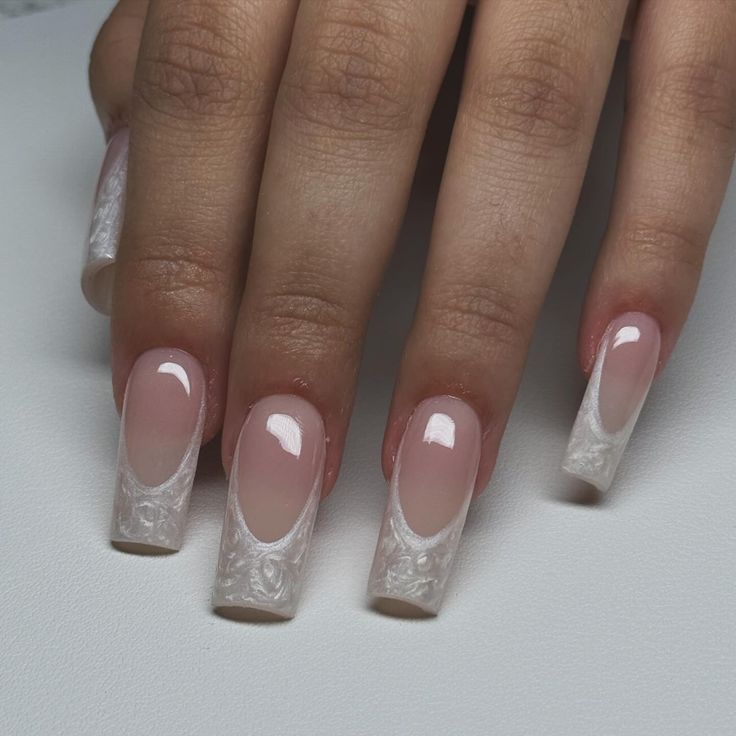 pearl tips 🤍✨🐚 #rgvnails #956nailtech Pearl White French Tip Nails Square, Pearly Nails Square, White Pearl French Tip Nails, Pearly French Nails, Pearl French Tip Nails Square, Pearly French Tip, Nail Designs With Pearls, Pearl French Nails, Pearl Wedding Nails