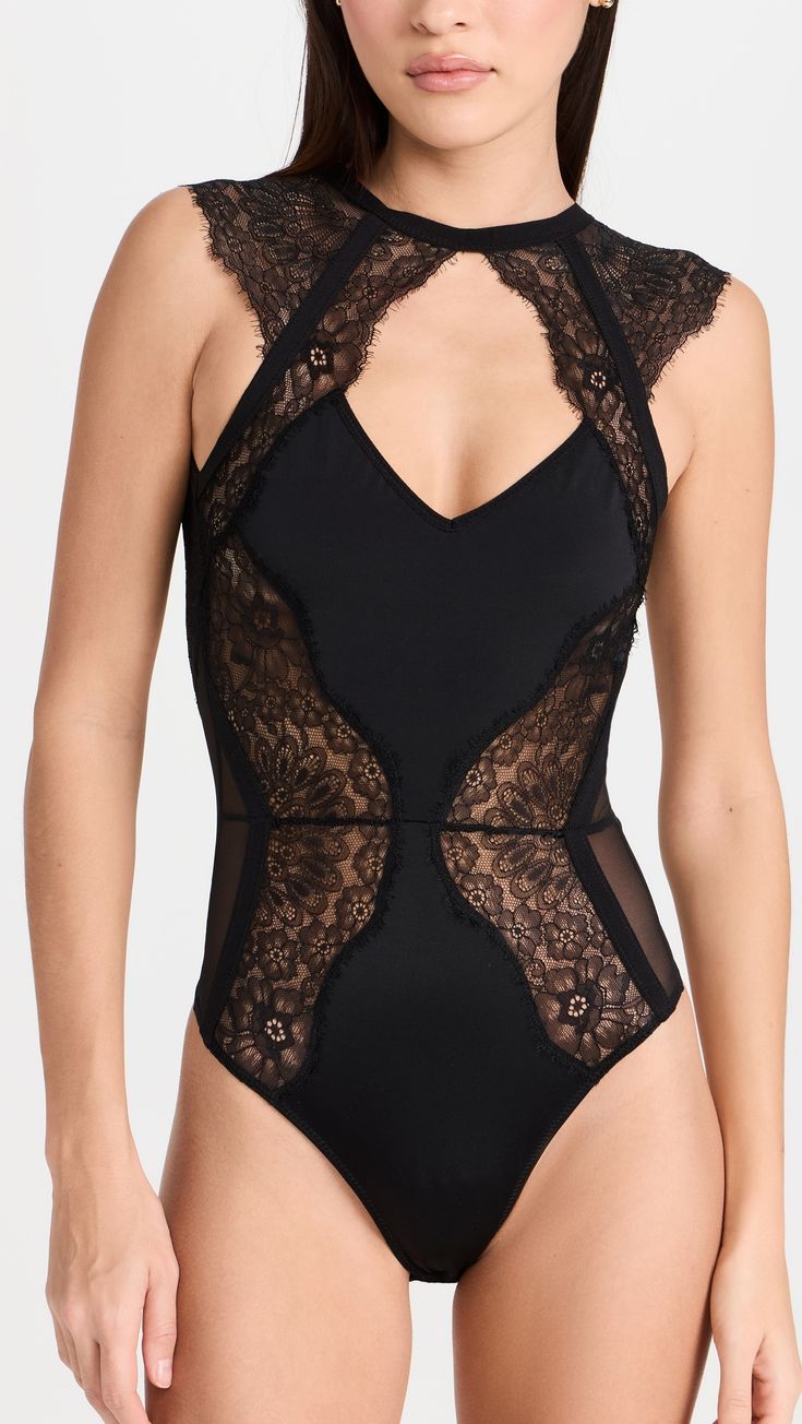 Thistle and Spire Minna Bodysuit | Shopbop Elegant Underwire Bodysuit With Lace Trim, Backless Lace Trim Bodysuit For Night Out, Lace Stretch Bodysuit With Underwire, Stretch Lace Bodysuit With Underwire, Stretch Lace Underwire Bodysuit, Chic Stretch Bodysuit With Lace Closure, Stretch Lace Bodysuit With Lace Trim, Fitted Lace Party Swimwear, Lace Swimwear For Party