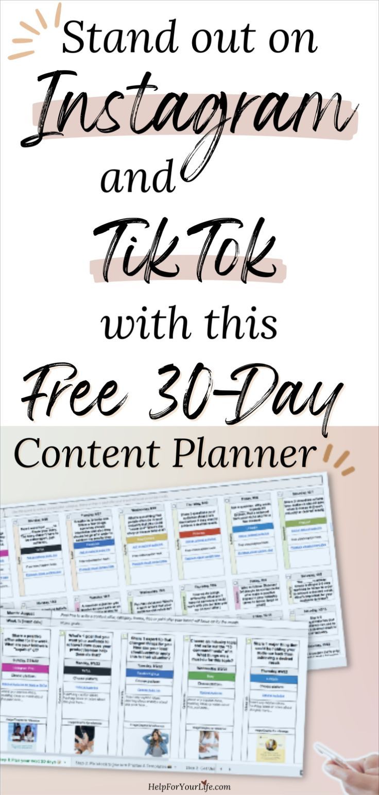 the text reads stand out on instagram and talk with this free 30 - day content planner