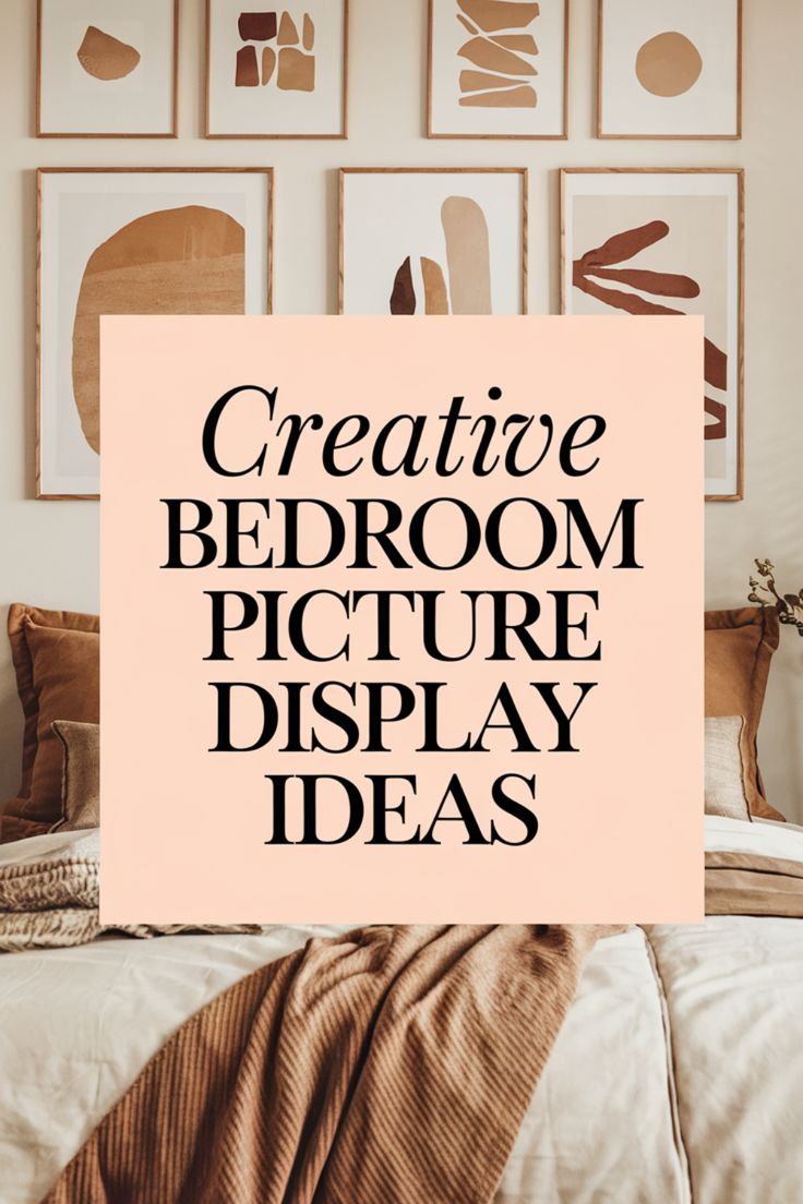 the words creative bedroom picture display ideas are in black and white