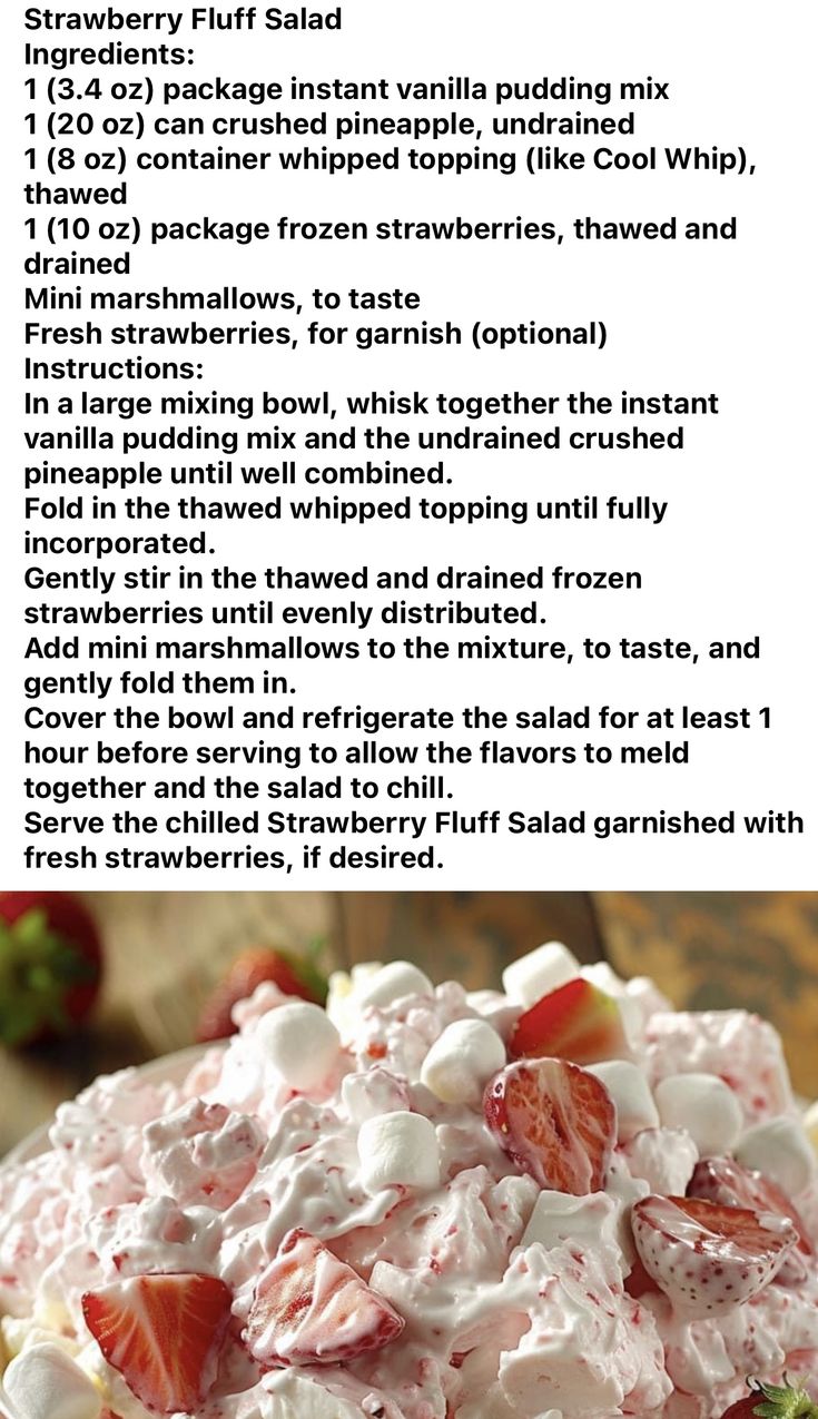 the ingredients for strawberry fluff salad on a plate