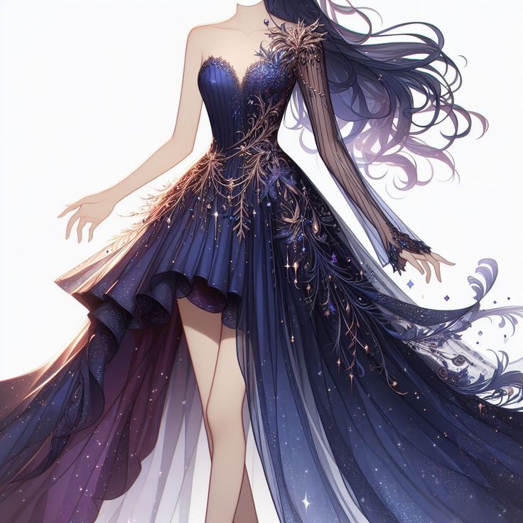 Starlight Ballgown, Starry Dress, Star Facts, Starry Night Dress, Comic Painting, Manhwa Pfp, Digital Dress, Moon Earth, Fairytale Gown