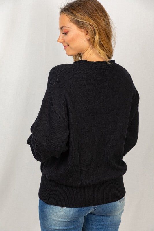 Stay warm without sacrificing style in this striking V-neck Cutout Knit Sweater! This cozy garment features a slim fit, tapered waist, and a unique cutout in the front that'll have everyone doing a double take. Plus those slight bubble sleeves are all the rage this season. Fabric: 53% Viscose, 32% Poplin, 15% Polyester Model is 5'7" and is wearing a size Small. White Birch, Sweater Fits, Long Sleeve Knit Sweaters, Double Take, Sweater Knit, Fall Looks, Merlot, Sheer Fabrics, White Sweaters