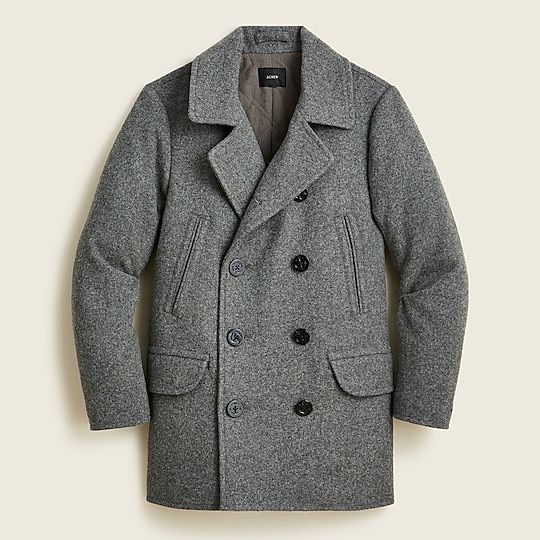 J.Crew: Dock Peacoat For Men Gray Peacoat Outfit, Mens Peacoat Outfit, Mens Peacoat, Peacoat Outfit, Gray Peacoat, Cotton Pajama Pants, J Crew Men, Jacket Parka, Parka