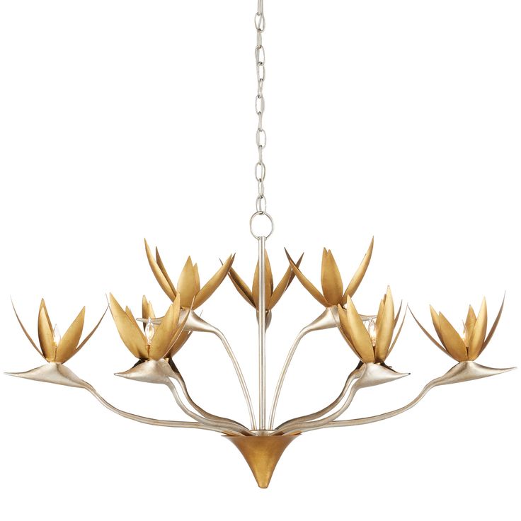 a white chandelier with gold flowers hanging from it