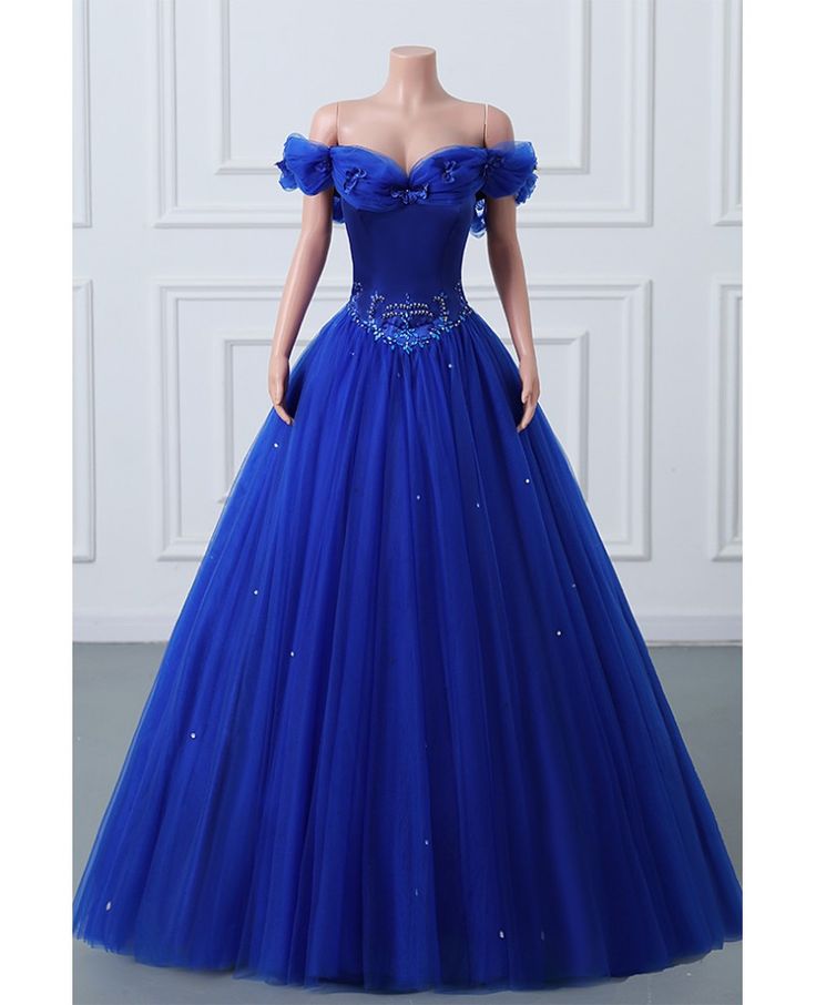 Get 10% off now! Buy royal blue ballgown tulle off shoulder prom dress with beadings at wholesale price online. Free shipping and pro custom service since 2009. Mauve Prom Dress, Black Lace Evening Dress, Prom Dress Pictures, Tulle Prom Dresses, Prom Season, Style Royal, Royal Blue Prom Dresses, Red Dresses Classy, Prom Dresses Gowns