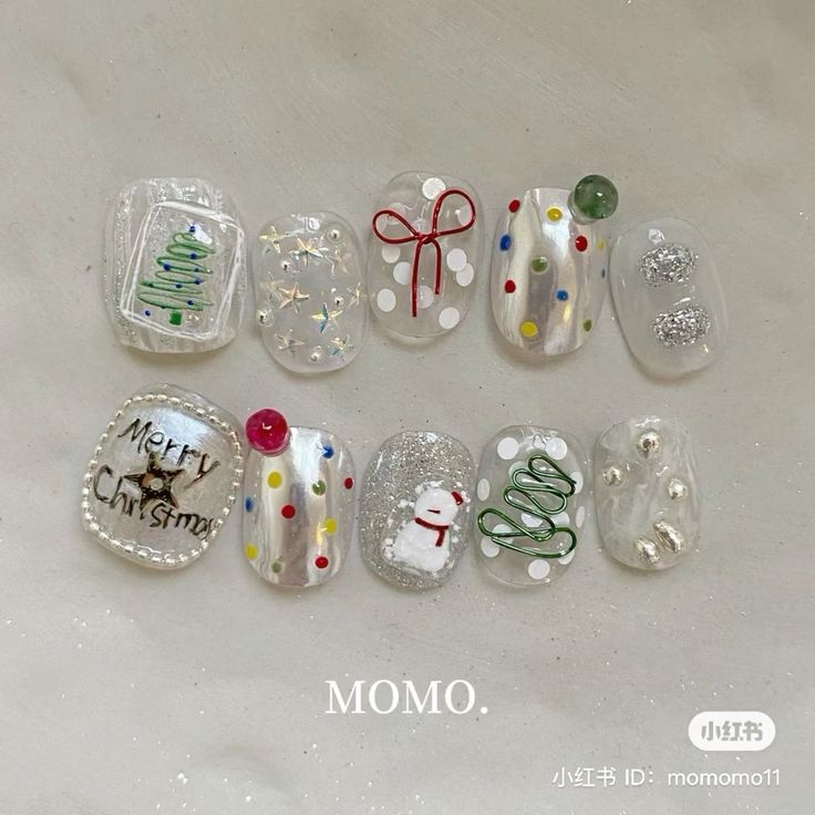 Christmas Nails Kawaii, Nail Noel Christmas, Korean Christmas Nails, Kpop Nail Art, Nail Xmas, Nails Noel, Noel Nail, Nail Noel, Asian Nails