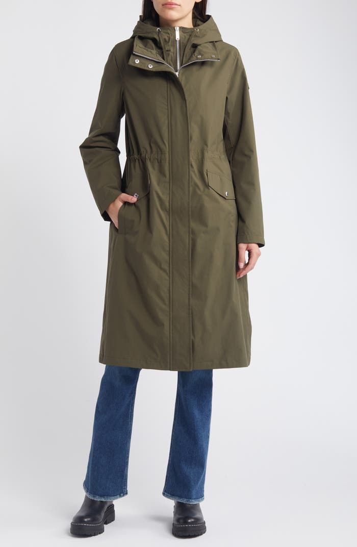 Sam Edelman Longline Hooded Jacket | Nordstrom Fall Travel Raincoat With Drawstring Hood, Fall Travel Hooded Jacket With Pockets, Travel Hooded Parka With Pockets, Fall Travel Outerwear With Double-lined Hood, Utility Raincoat With Drawstring Hood For Outdoor, Fall Utility Raincoat, Hooded Parka With Pockets For Travel, Fall Outerwear With Drawstring Hood For Rainy Weather, Weatherproof Utility Parka For Travel