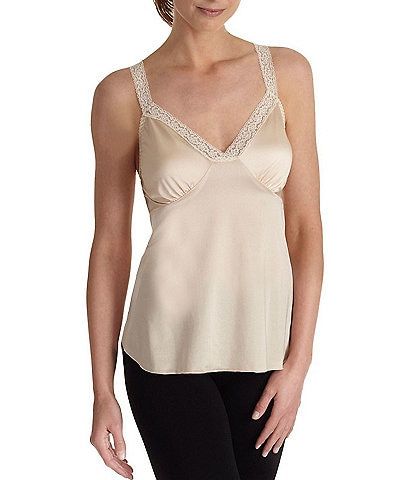 Cabernet Tailored 22" Full Slip | Dillard's Fitted Lace Camisole With Built-in Bra, Stretch Camisole With Tank Straps For Daywear, Feminine Stretch Camisole For Daywear, Elegant Lace Tank Top With Straps, Spring Fitted Delicate Lace Camisole, Fitted Delicate Lace Camisole For Spring, Beige Fitted Camisole, Fitted Sleeveless Lace Camisole, Fitted Lace Camisole Sleeveless