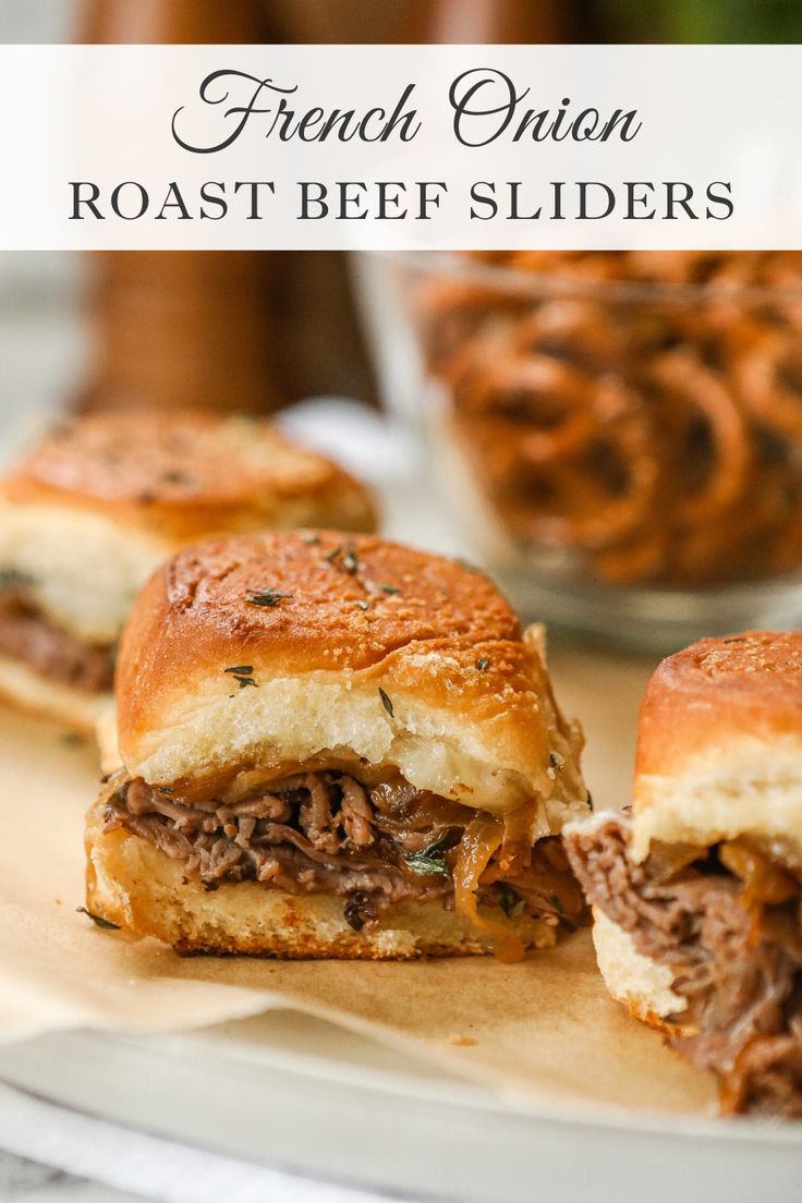 french onion roast beef sliders on a plate