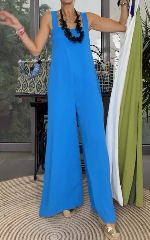 SPU: YSHMY240787 Style: casual Color:blue, cyan, green, white Season: summer Neckline:Square Neck Sleeve Length: sleeveless Material: Cotton Size: S/M/L/XL/2XL/3XL/4XL/5XL Size Chart Length Bust Hips Waist CM inch CM inch CM inch CM inch S 138 54.3_ 102 40.2_ 105 41.3_ 68 26.8_ M 139 54.7_ 107 42.1_ 110 43.3_ 74 29.1_ L 140 55.1_ 112 44.1_ 115 45.3_ 80 31.5_ XL 141 55.5_ 117 46.1_ 120 47.2_ 86 33.9_ 2XL 142 55.9_ 122 48.0_ 125 49.2_ 92 36.2_ 3XL 143 56.3_ 127 50.0_ 130 51.2_ 98 38.6_ 4XL 144 56. Suspender Jumpsuit, Square Neck, Size Chart, Jumpsuit, Blue Color, Sleeve Length, Square, Blue, Color