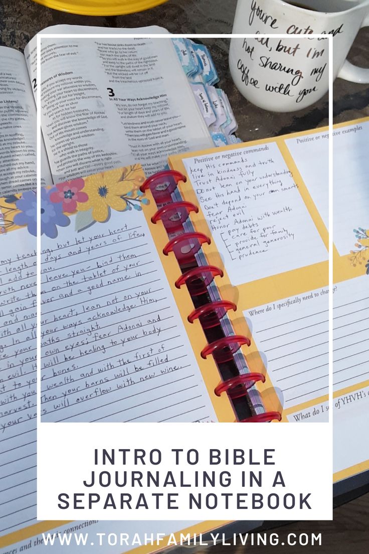 an open bible with the title into to bible journal in a separate notebook on a table