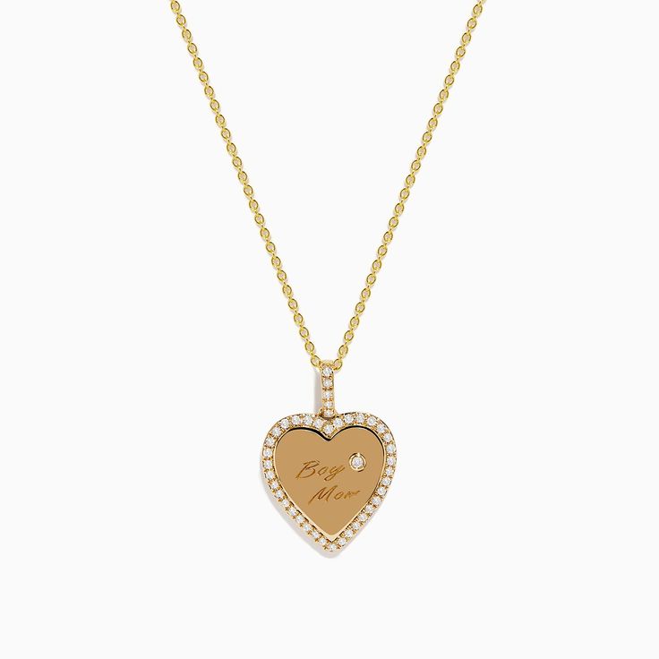 Effy Novelty 14k Yellow Gold "Boy Mom" Diamond Heart Pendant Heart Pendant Diamond, Effy Jewelry, Boy Mom, Diamond Heart, Gold Yellow, Heart Pendant, Yellow Gold, Pendant Necklace, Yellow