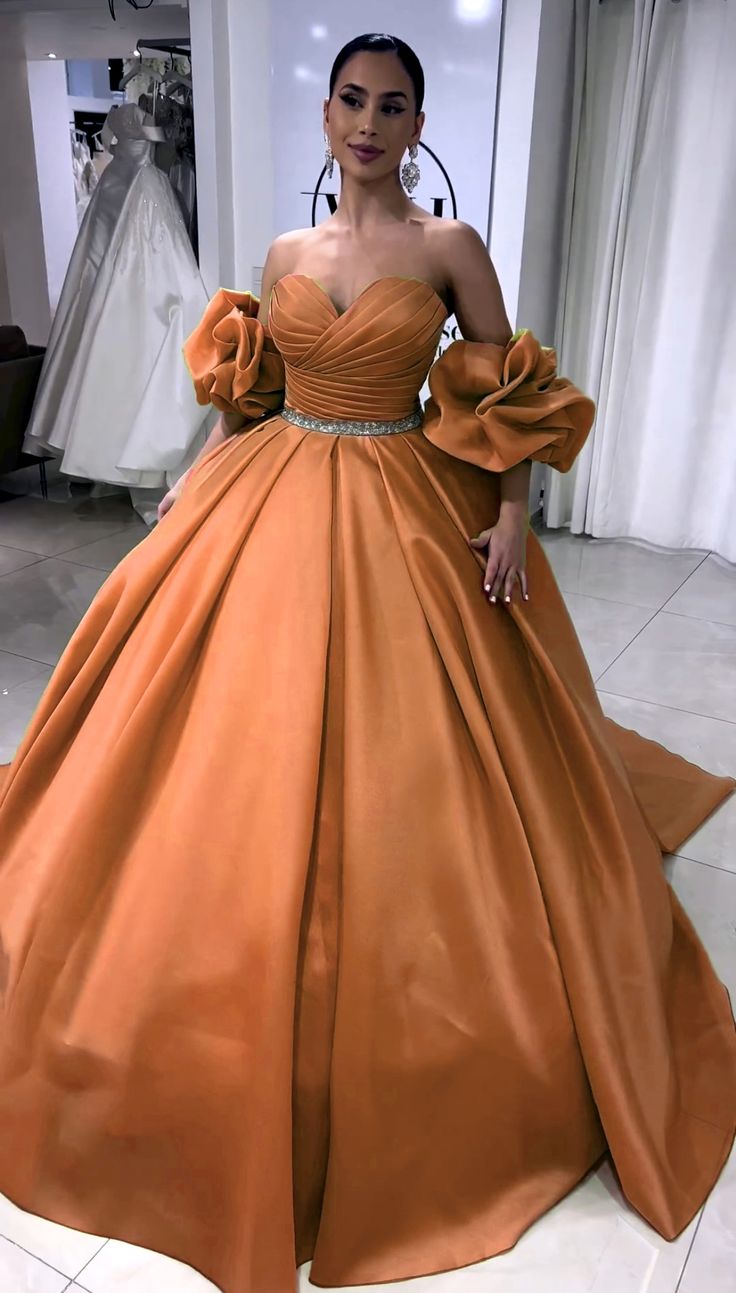 Rust Orange 15 Dress Orange Quinceanera Dresses, Orange Ball Gown, Orange Quinceanera, Gold Quince Dress, Masquerade Ball Gowns, Orange Gown, Satin Ball Gown, Ball Gown Dress, Lily Wedding