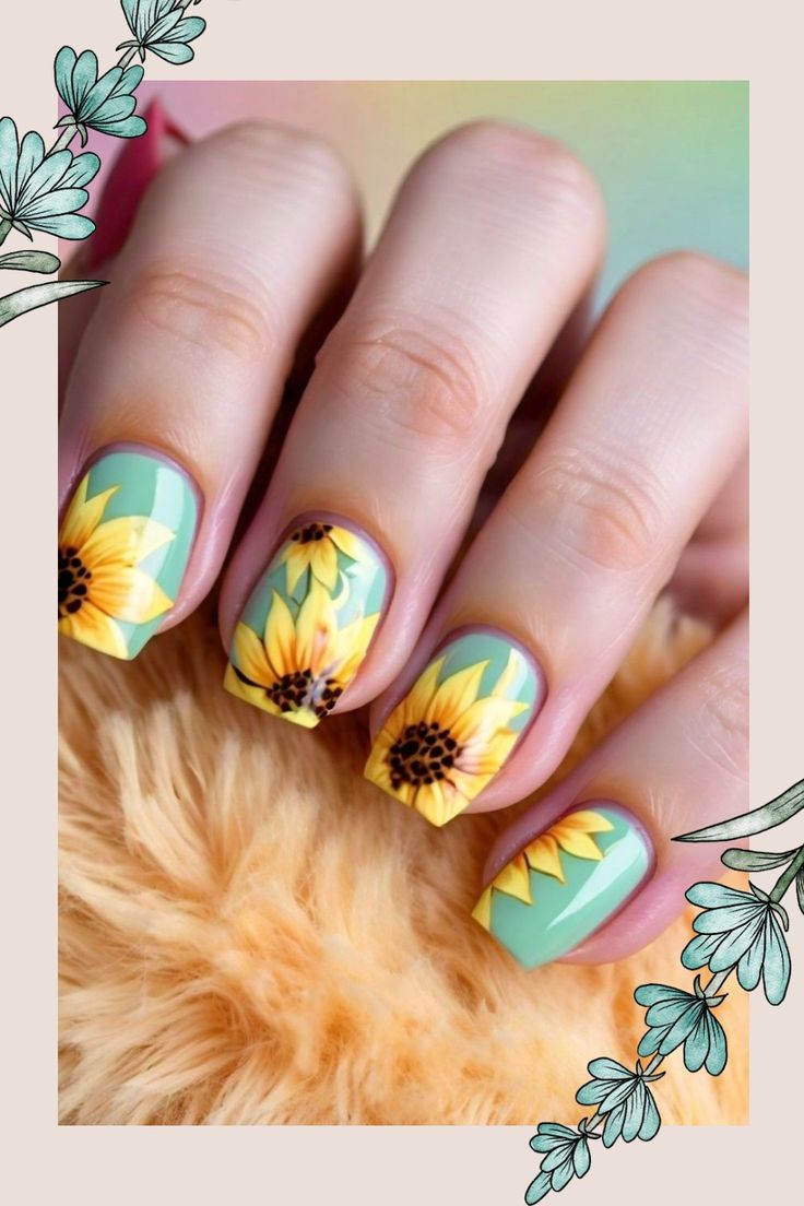 Nails designs Sunflower Nails Fall Colors, Orange Sunflower Nails, Fall Sunflower Nails Design, Patriot Nails, Pedicured Toes, Manicured Hands, Sunflower Nail Art, Acrylic Nails Almond Shape, Concert Nails